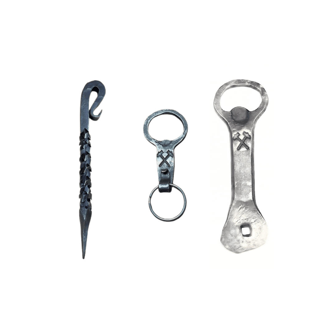 Hand-forged steel bottle opener with artisanal blacksmith finish